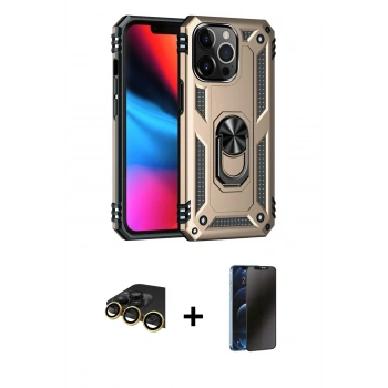 MARSİLYAN™- iPhone 14 Pro Kılıf Ahenk Klasik Koleksiyonu - Siyah 3D Antistatik Hayalet Cam Ekran Koruyucu + Raze Metal Kamera Lens - GD