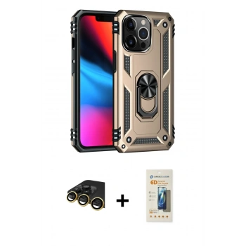 MARSİLYAN™- iPhone 14 Pro Kılıf Ahenk Klasik Koleksiyonu - Siyah 6D Mat Seramik Hayalet Nano Ekran Koruyucu + Raze Metal Kamera Lens - GD