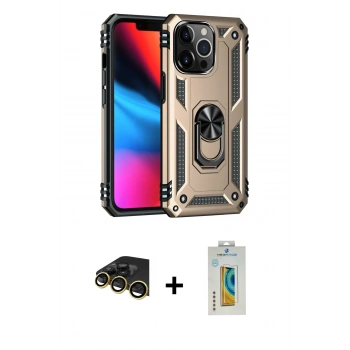 MARSİLYAN™- iPhone 14 Pro Kılıf Ahenk Klasik Koleksiyonu - Siyah Polymer Nano Ekran Koruyucu + Raze Metal Kamera Lens - GD