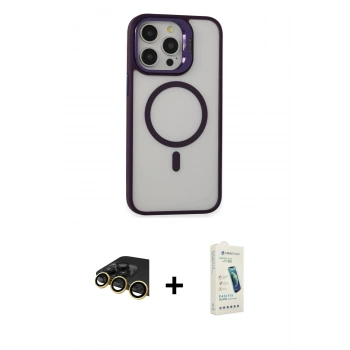 MARSİLYAN™- iPhone 14 Pro Kılıf Ahenk Klasik Özel Seri - Şeffaf Pasifik Cam Ekran Koruyucu + Raze Metal Kamera Lens - GD