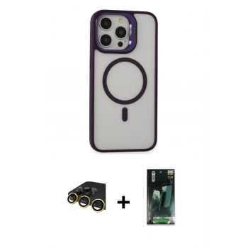MARSİLYAN™- iPhone 14 Pro Kılıf Ahenk Klasik Özel Seri - Siyah 360 Mat Full Body Arka Koruyucu + Raze Metal Kamera Lens - GD
