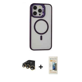 MARSİLYAN™- iPhone 14 Pro Kılıf Ahenk Klasik Özel Seri - Siyah 6D Mat Seramik Hayalet Nano Ekran Koruyucu + Raze Metal Kamera Lens - GD