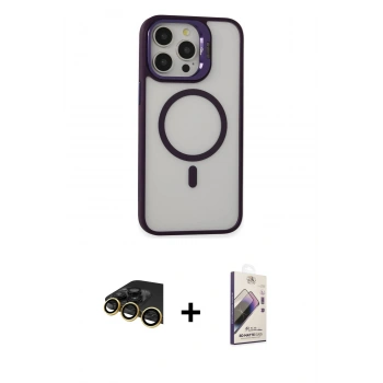 MARSİLYAN™- iPhone 14 Pro Kılıf Ahenk Klasik Özel Seri - Siyah Bilvis 3D Mat Cam Ekran Koruyucu + Raze Metal Kamera Lens - GD