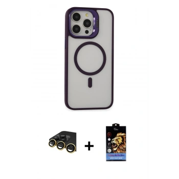 MARSİLYAN™- iPhone 14 Pro Kılıf Ahenk Klasik Özel Seri - Siyah Buffer Hayalet Cam Ekran Koruyucu + Raze Metal Kamera Lens - GD