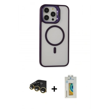 MARSİLYAN™- iPhone 14 Pro Kılıf Ahenk Klasik Özel Seri - Siyah Polymer Nano Ekran Koruyucu + Raze Metal Kamera Lens - GD
