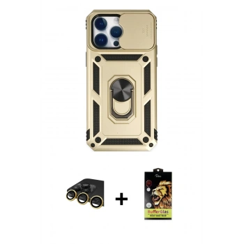 MARSİLYAN™- iPhone 14 Pro Kılıf Ahenk Klasik - Siyah Buffer Cam Ekran Koruyucu + Raze Metal Kamera Lens - GD