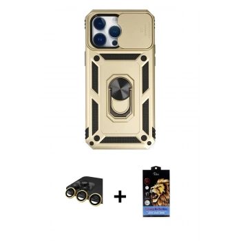 MARSİLYAN™- iPhone 14 Pro Kılıf Ahenk Klasik - Siyah Buffer Hayalet Cam Ekran Koruyucu + Raze Metal Kamera Lens - GD