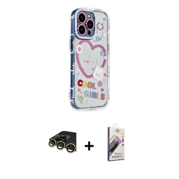 MARSİLYAN™- iPhone 14 Pro Kılıf Ahenk Modern Serisi - Siyah Bilvis 3D Mat Cam Ekran Koruyucu + Raze Metal Kamera Lens - GD