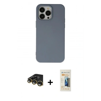 MARSİLYAN™- iPhone 14 Pro Kılıf Ahenk Serisi - Siyah 6D Mat Seramik Hayalet Nano Ekran Koruyucu + Raze Metal Kamera Lens - GD