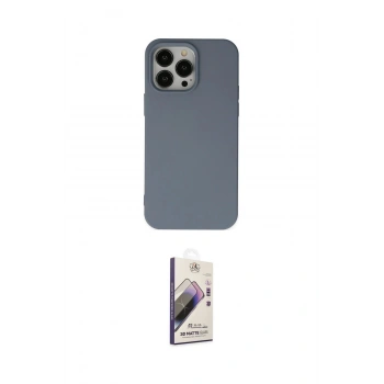 MARSİLYAN™- iPhone 14 Pro Kılıf Ahenk Serisi - Siyah Bilvis 3D Mat Cam Ekran Koruyucu