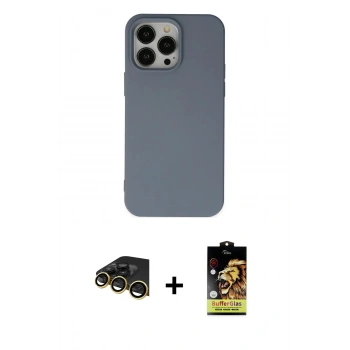 MARSİLYAN™- iPhone 14 Pro Kılıf Ahenk Serisi - Siyah Buffer Cam Ekran Koruyucu + Raze Metal Kamera Lens - GD