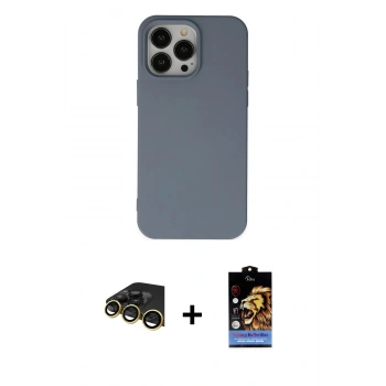 MARSİLYAN™- iPhone 14 Pro Kılıf Ahenk Serisi - Siyah Buffer Hayalet Cam Ekran Koruyucu + Raze Metal Kamera Lens - GD