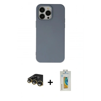MARSİLYAN™- iPhone 14 Pro Kılıf Ahenk Serisi - Siyah Polymer Nano Ekran Koruyucu + Raze Metal Kamera Lens - GD