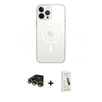 MARSİLYAN™- iPhone 14 Pro Kılıf Ahenk Yansıma Prime - Şeffaf Pasifik Cam Ekran Koruyucu + Raze Metal Kamera Lens - GD