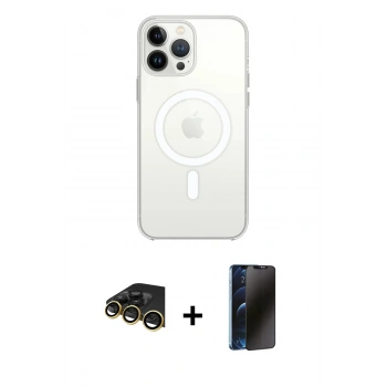 MARSİLYAN™- iPhone 14 Pro Kılıf Ahenk Yansıma Prime - Siyah 3D Antistatik Hayalet Cam Ekran Koruyucu + Raze Metal Kamera Lens - GD
