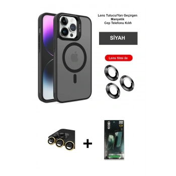 MARSİLYAN™- iPhone 14 Pro Kılıf Akış Form - Siyah 360 Mat Full Body Arka Koruyucu + Raze Metal Kamera Lens - GD