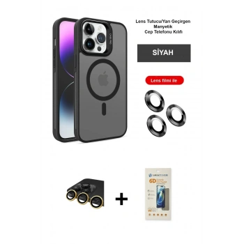 MARSİLYAN™- iPhone 14 Pro Kılıf Akış Form - Siyah 6D Mat Seramik Hayalet Nano Ekran Koruyucu + Raze Metal Kamera Lens - GD