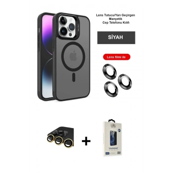 MARSİLYAN™- iPhone 14 Pro Kılıf Akış Form - Siyah Bilvis Hayalet Cam Ekran Koruyucu + Raze Metal Kamera Lens - GD