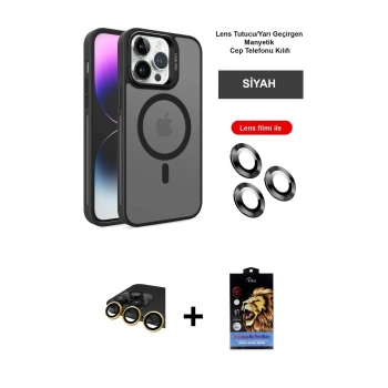 MARSİLYAN™- iPhone 14 Pro Kılıf Akış Form - Siyah Buffer Hayalet Cam Ekran Koruyucu + Raze Metal Kamera Lens - GD