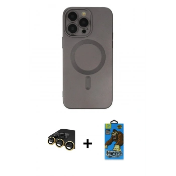 MARSİLYAN™- iPhone 14 Pro Kılıf Akış Minimal Özel Seri - Siyah 18D Cam Ekran Koruyucu + Raze Metal Kamera Lens - GD