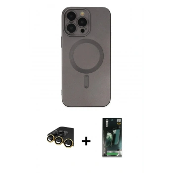 MARSİLYAN™- iPhone 14 Pro Kılıf Akış Minimal Özel Seri - Siyah 360 Mat Full Body Arka Koruyucu + Raze Metal Kamera Lens - GD
