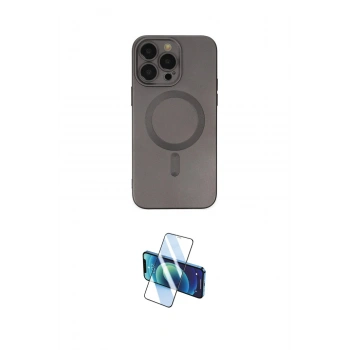 MARSİLYAN™- iPhone 14 Pro Kılıf Akış Minimal Özel Seri - Siyah 3D Antistatik Cam Ekran Koruyucu