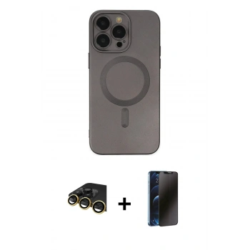 MARSİLYAN™- iPhone 14 Pro Kılıf Akış Minimal Özel Seri - Siyah 3D Antistatik Hayalet Cam Ekran Koruyucu + Raze Metal Kamera Lens - GD