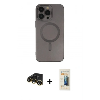 MARSİLYAN™- iPhone 14 Pro Kılıf Akış Minimal Özel Seri - Siyah 6D Mat Seramik Hayalet Nano Ekran Koruyucu + Raze Metal Kamera Lens - GD