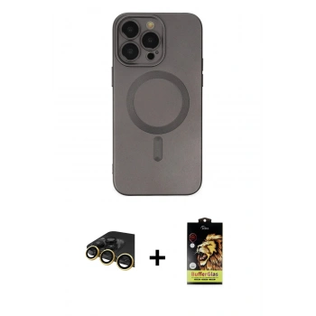 MARSİLYAN™- iPhone 14 Pro Kılıf Akış Minimal Özel Seri - Siyah Buffer Cam Ekran Koruyucu + Raze Metal Kamera Lens - GD