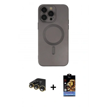 MARSİLYAN™- iPhone 14 Pro Kılıf Akış Minimal Özel Seri - Siyah Buffer Hayalet Cam Ekran Koruyucu + Raze Metal Kamera Lens - GD