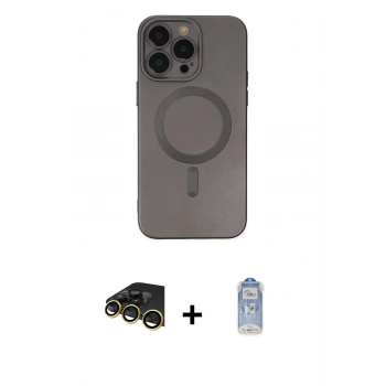 MARSİLYAN™- iPhone 14 Pro Kılıf Akış Minimal Özel Seri - Siyah Joko Magic 5D Cam + Raze Metal Kamera Lens - GD