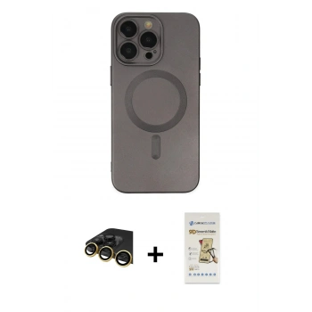 MARSİLYAN™- iPhone 14 Pro Kılıf Akış Minimal Özel Seri - Siyah Mat Seramik Nano Ekran Koruyucu + Raze Metal Kamera Lens - GD