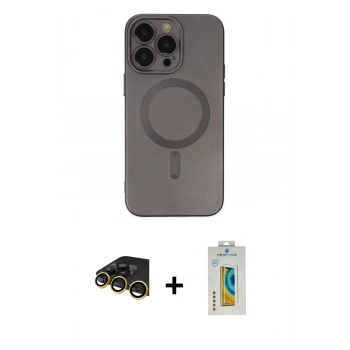 MARSİLYAN™- iPhone 14 Pro Kılıf Akış Minimal Özel Seri - Siyah Polymer Nano Ekran Koruyucu + Raze Metal Kamera Lens - GD