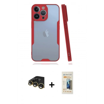 MARSİLYAN™- iPhone 14 Pro Kılıf Atlas Asil Serisi - Siyah 6D Mat Seramik Hayalet Nano Ekran Koruyucu + Raze Metal Kamera Lens - GD