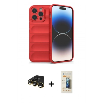 MARSİLYAN™- iPhone 14 Pro Kılıf Atlas Koleksiyonu - Siyah 6D Mat Seramik Hayalet Nano Ekran Koruyucu + Raze Metal Kamera Lens - GD