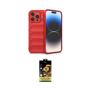 MARSİLYAN™- iPhone 14 Pro Kılıf Atlas Koleksiyonu - Siyah Buffer Cam Ekran Koruyucu