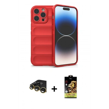 MARSİLYAN™- iPhone 14 Pro Kılıf Atlas Koleksiyonu - Siyah Buffer Cam Ekran Koruyucu + Raze Metal Kamera Lens - GD