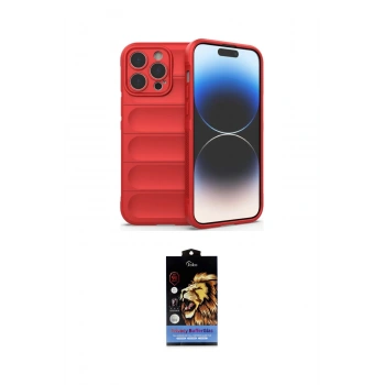 MARSİLYAN™- iPhone 14 Pro Kılıf Atlas Koleksiyonu - Siyah Buffer Hayalet Cam Ekran Koruyucu