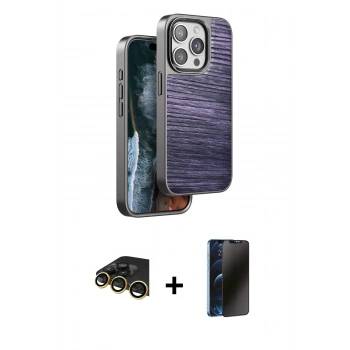 MARSİLYAN™- iPhone 14 Pro Kılıf Atlas Minimal Özel Seri - Siyah 3D Antistatik Hayalet Cam Ekran Koruyucu + Raze Metal Kamera Lens - GD