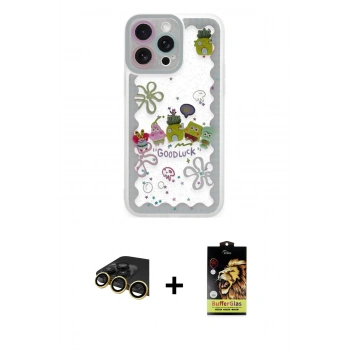 MARSİLYAN™- iPhone 14 Pro Kılıf Çekirdek Asil - Siyah Buffer Cam Ekran Koruyucu + Raze Metal Kamera Lens - GD
