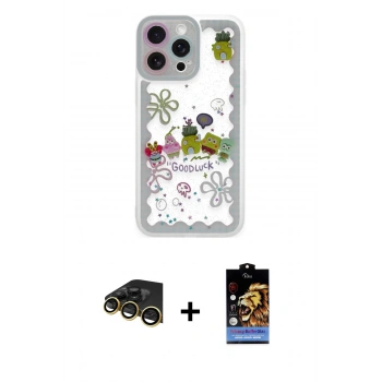 MARSİLYAN™- iPhone 14 Pro Kılıf Çekirdek Asil - Siyah Buffer Hayalet Cam Ekran Koruyucu + Raze Metal Kamera Lens - GD