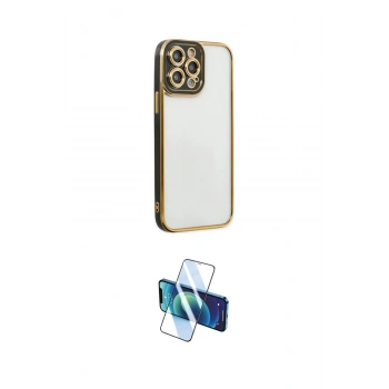 MARSİLYAN™- iPhone 14 Pro Kılıf Çekirdek Klasik Serisi - Siyah 3D Antistatik Cam Ekran Koruyucu