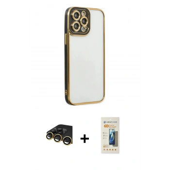 MARSİLYAN™- iPhone 14 Pro Kılıf Çekirdek Klasik Serisi - Siyah 6D Mat Seramik Hayalet Nano Ekran Koruyucu + Raze Metal Kamera Lens - GD