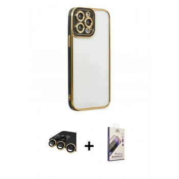 MARSİLYAN™- iPhone 14 Pro Kılıf Çekirdek Klasik Serisi - Siyah Bilvis 3D Mat Cam Ekran Koruyucu + Raze Metal Kamera Lens - GD