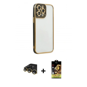 MARSİLYAN™- iPhone 14 Pro Kılıf Çekirdek Klasik Serisi - Siyah Buffer Cam Ekran Koruyucu + Raze Metal Kamera Lens - GD