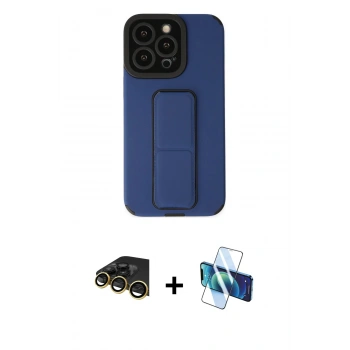 MARSİLYAN™- iPhone 14 Pro Kılıf Çekirdek Yansıma - Siyah 3D Antistatik Cam Ekran Koruyucu + Raze Metal Kamera Lens - GD