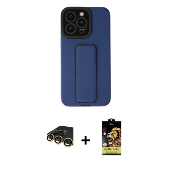 MARSİLYAN™- iPhone 14 Pro Kılıf Çekirdek Yansıma - Siyah Buffer Cam Ekran Koruyucu + Raze Metal Kamera Lens - GD