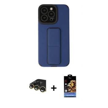 MARSİLYAN™- iPhone 14 Pro Kılıf Çekirdek Yansıma - Siyah Buffer Hayalet Cam Ekran Koruyucu + Raze Metal Kamera Lens - GD