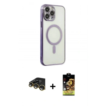 MARSİLYAN™- iPhone 14 Pro Kılıf Doruk Minimal - Siyah Buffer Cam Ekran Koruyucu + Raze Metal Kamera Lens - GD