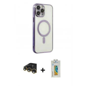 MARSİLYAN™- iPhone 14 Pro Kılıf Doruk Minimal - Siyah Polymer Nano Ekran Koruyucu + Raze Metal Kamera Lens - GD
